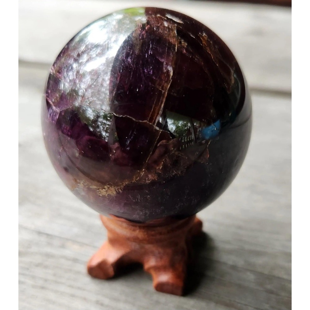 Rare Purple Lithium Mica Sphere 2.40" with Wooden Stand